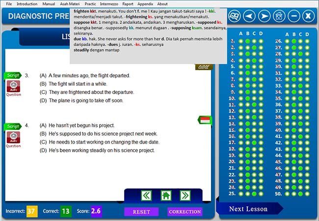 software belajar soal tes toefl Listening Pre Test