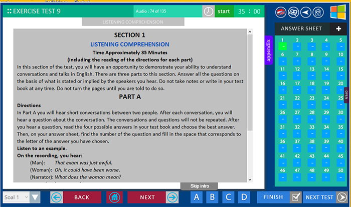 halaman latihan tes direction genius toefl-k